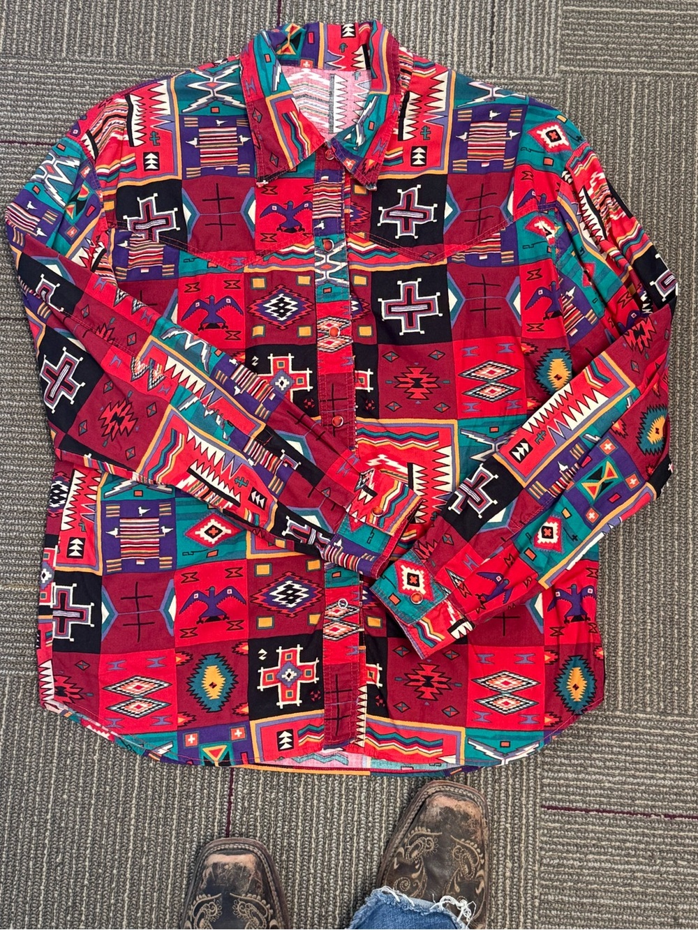 Vintage Southwestern Western Pearl Snap Shirt Women’s Large Aztec Tribal Print